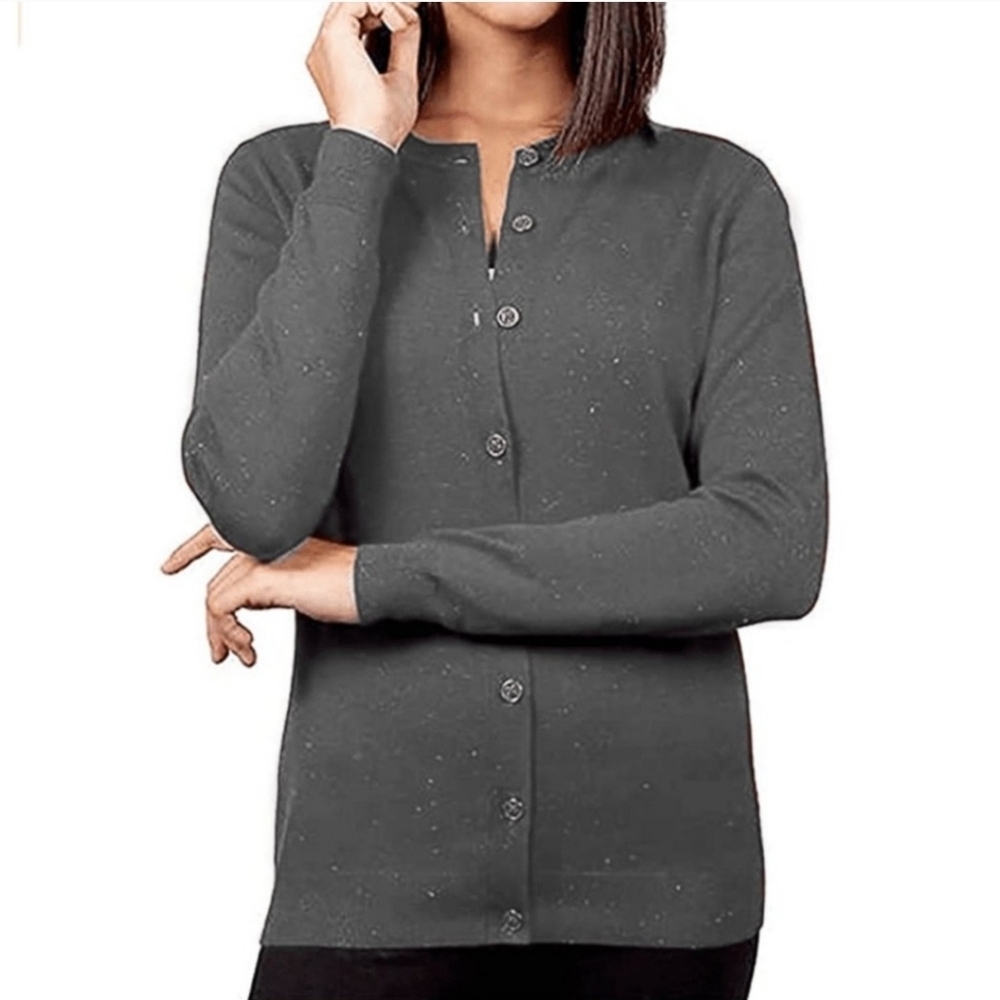 Nicole Miller cardigan beautiful gray‎ with Silver Shimmer womens size M